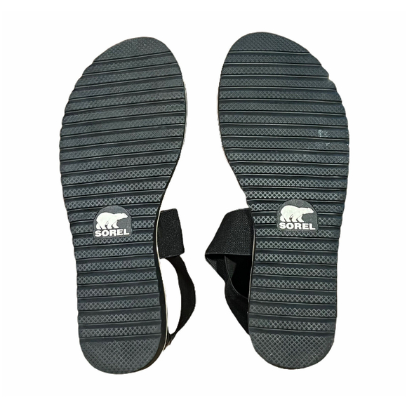 Sorel Ella Black Leather Slip On Flat Ankle-Strap Open Toe Sandals Womens Sz 6.5 - Picture 7 of 12